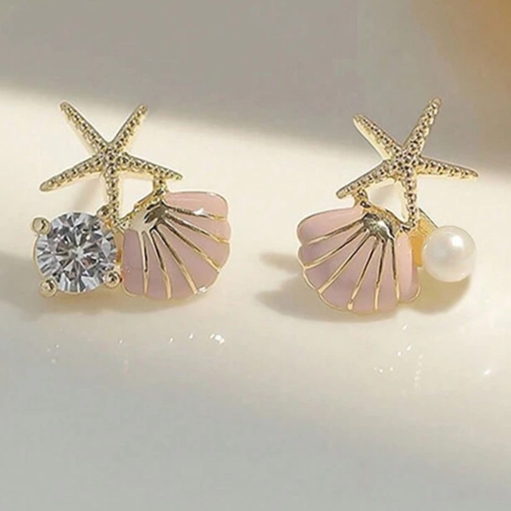 Whimsical Gold and Pink Starfish Earrings